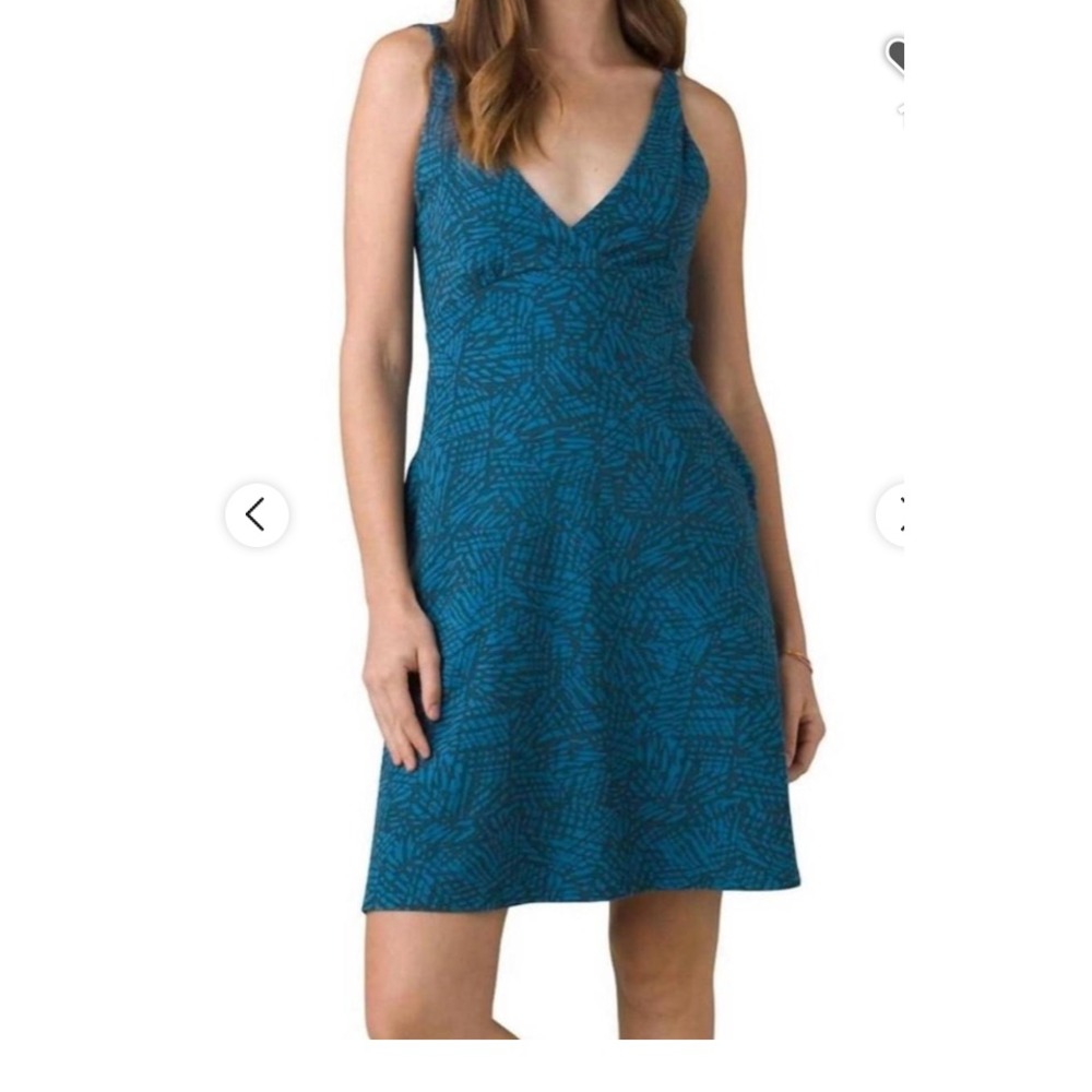 Prana June Lake Blue Waters Shadow Sleeveless Dress Small Hemp Organic Cotton C4
